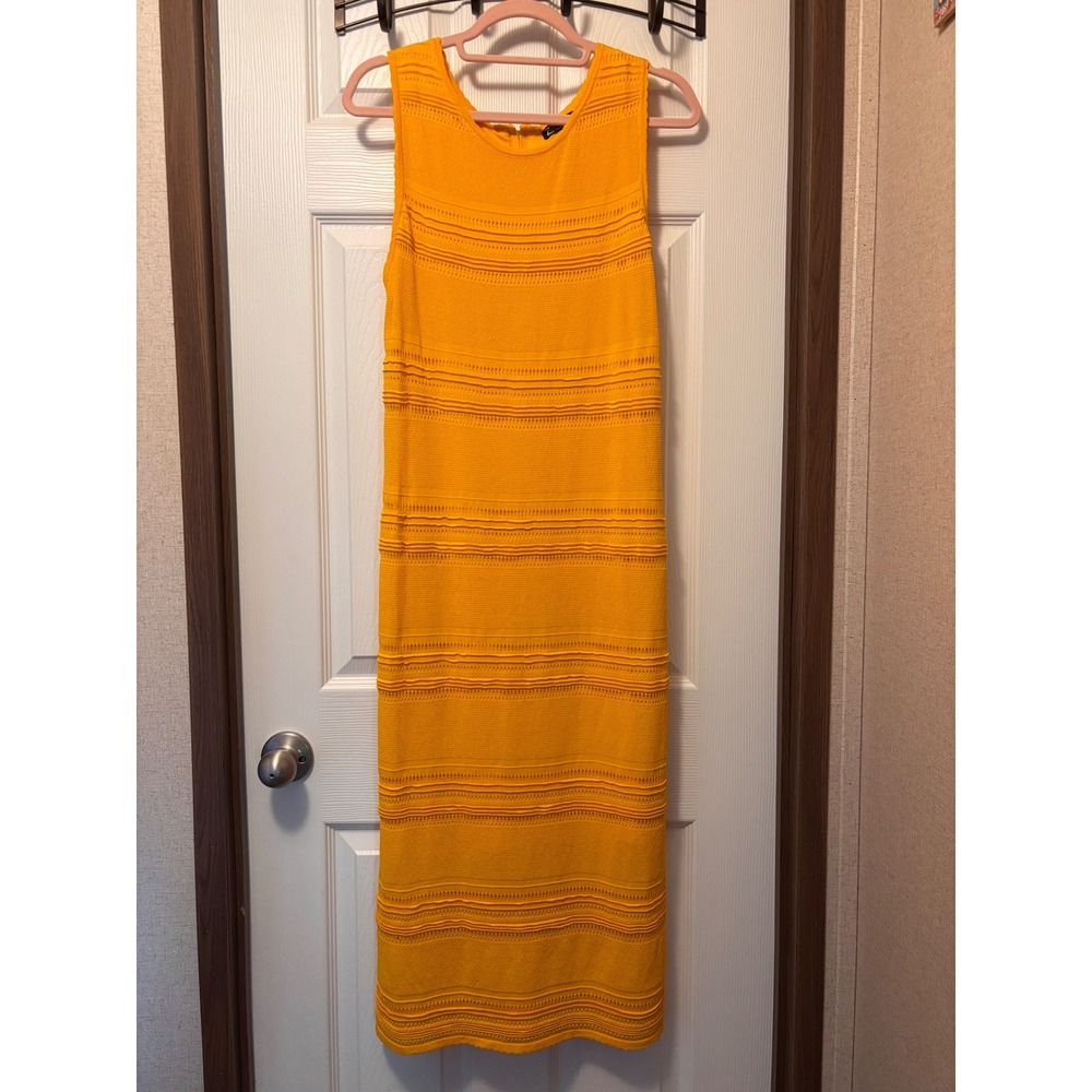 7th Avenue New York & Company Yellow Pointelle Knit Sleeveless Midi Dress L